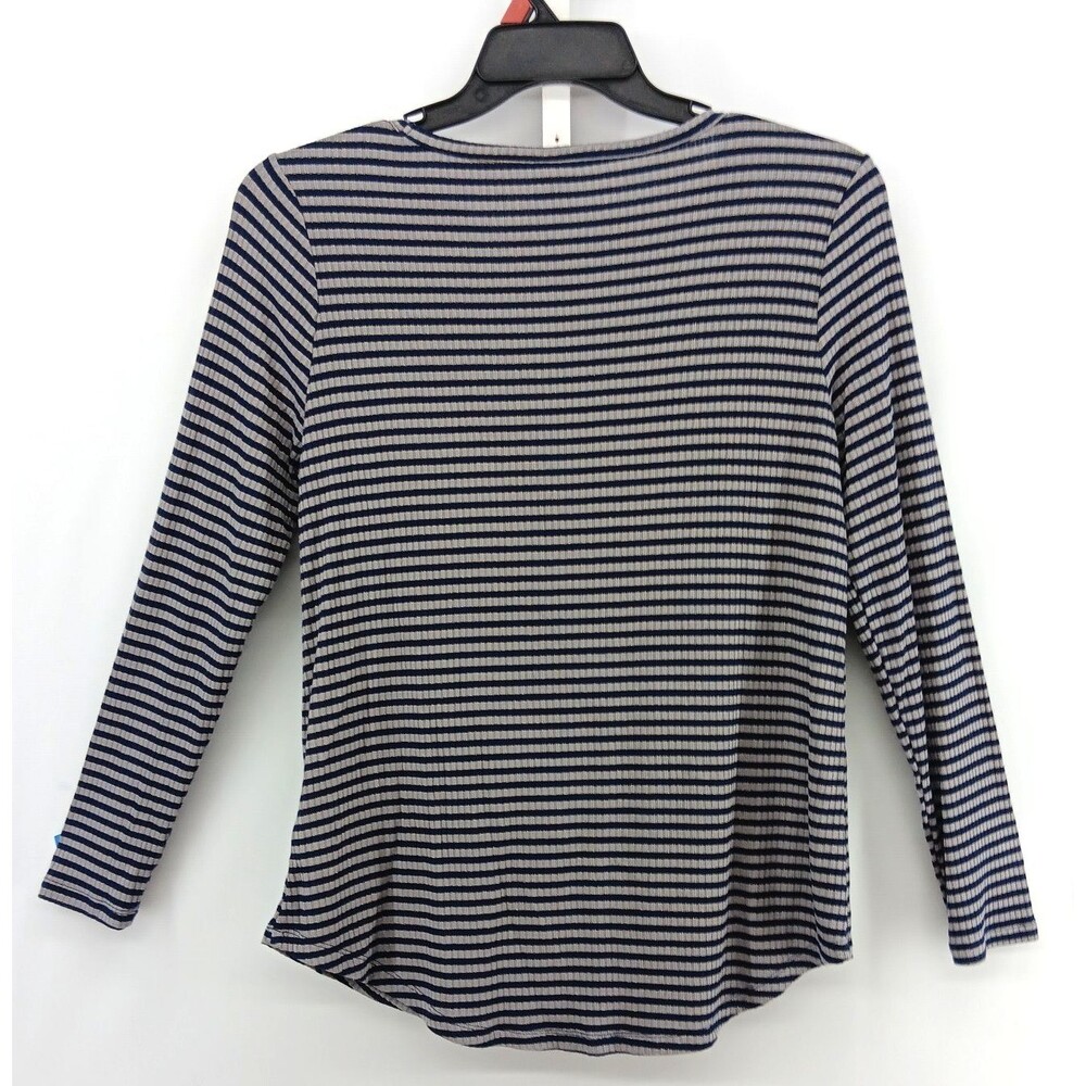 Gap Shirt Womens Medium Blue Gray Striped Metallic Gold Thread Long Sleeve Top - Picture 3 of 6